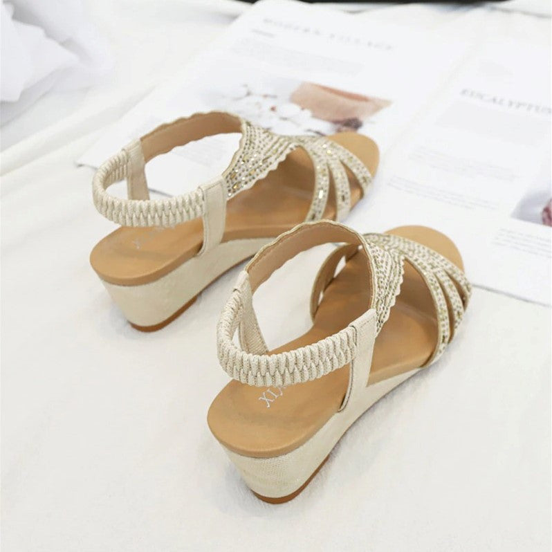 OCW Rhinestone Sandals For Women High Heel Soft Leather Crystal OCWShoes