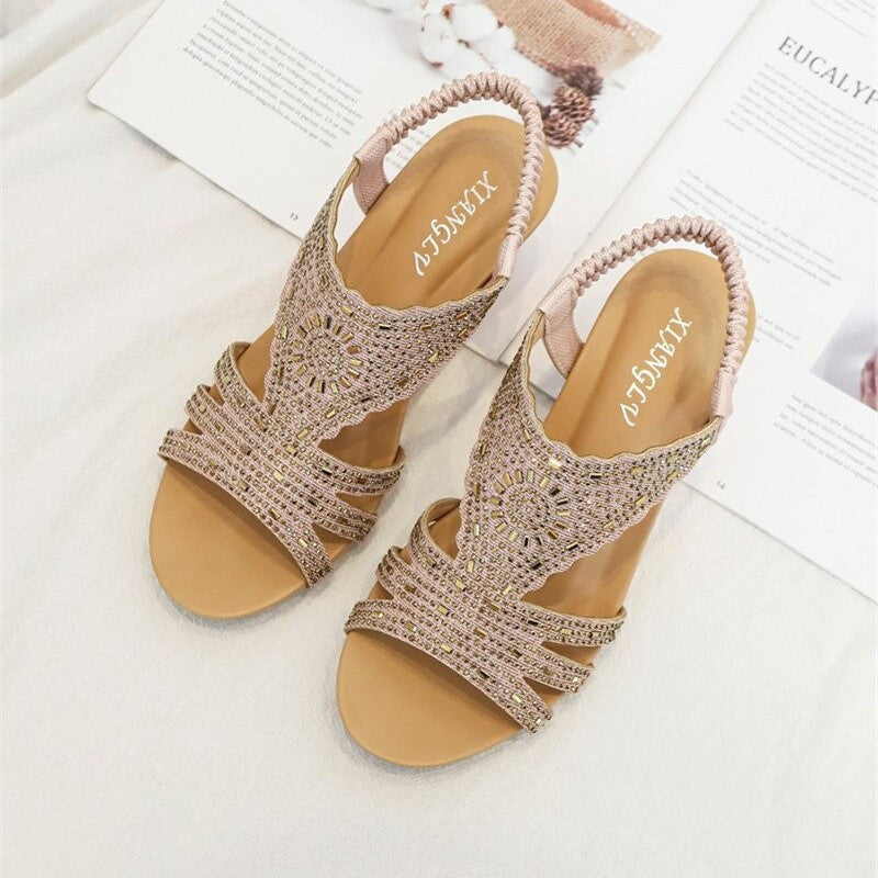 OCW Rhinestone Sandals For Women High Heel Soft Leather Crystal OCWShoes