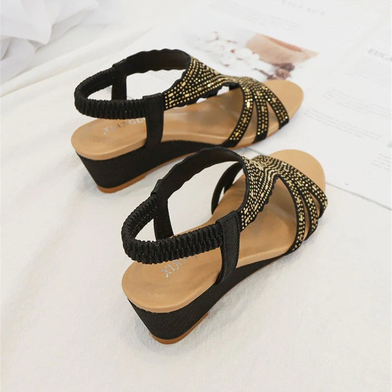 OCW Rhinestone Sandals For Women High Heel Soft Leather Crystal OCWShoes