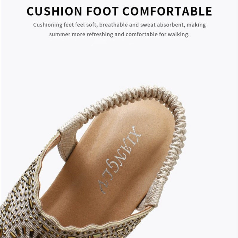OCW Rhinestone Sandals For Women High Heel Soft Leather Crystal OCWShoes