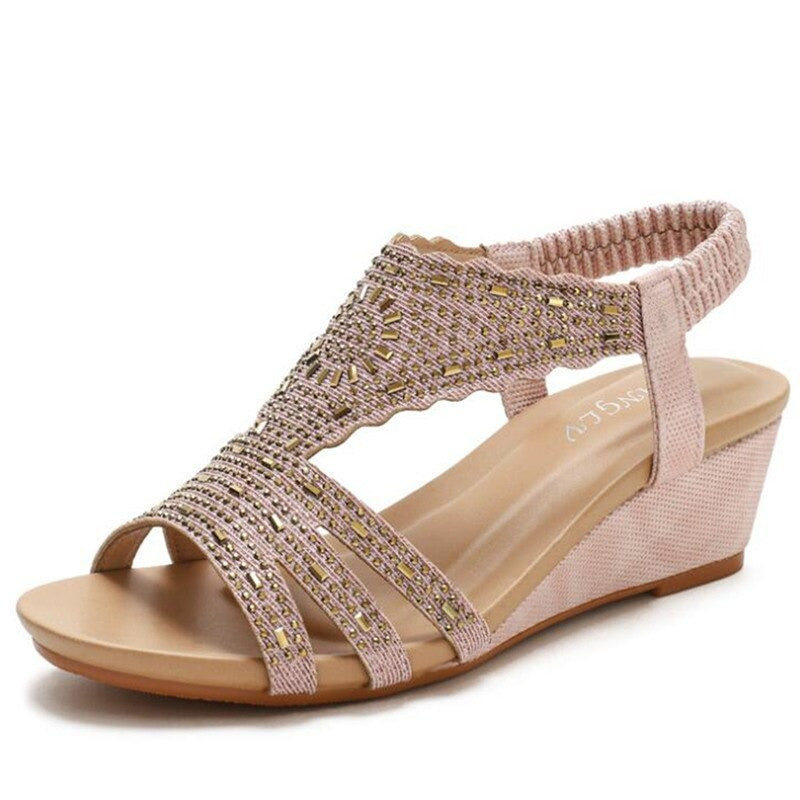 OCW Rhinestone Sandals For Women High Heel Soft Leather Crystal OCWShoes
