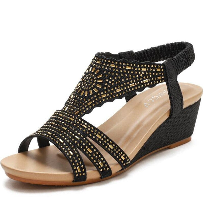 OCW Rhinestone Sandals For Women High Heel Soft Leather Crystal OCWShoes