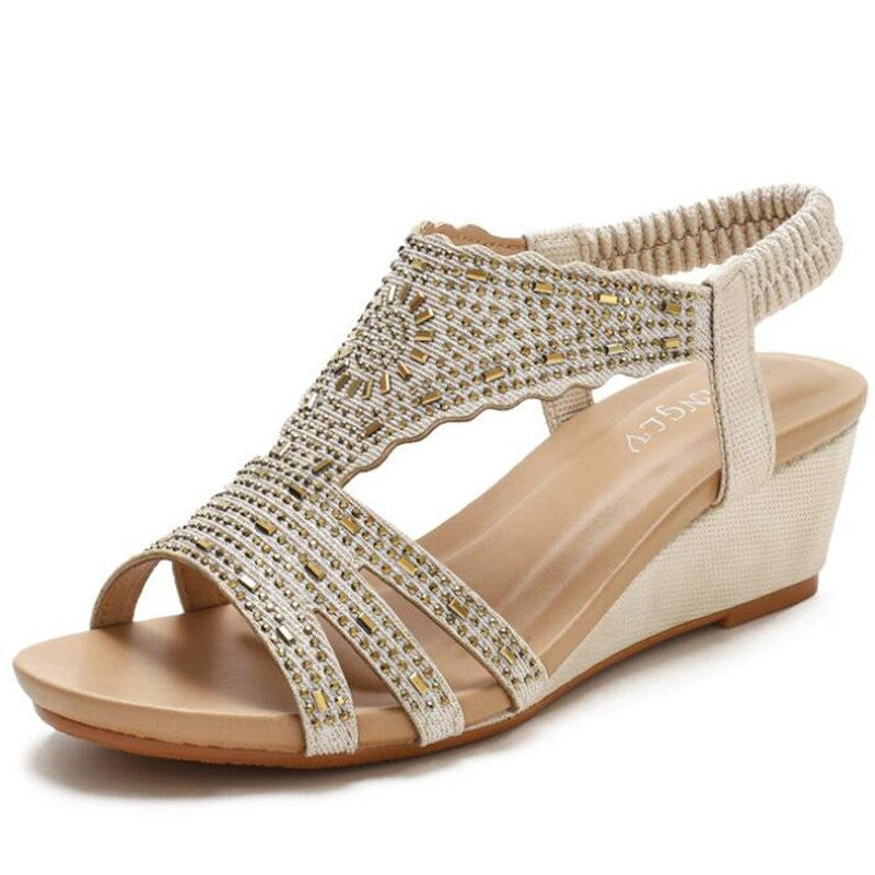 OCW Rhinestone Sandals For Women High Heel Soft Leather Crystal OCWShoes