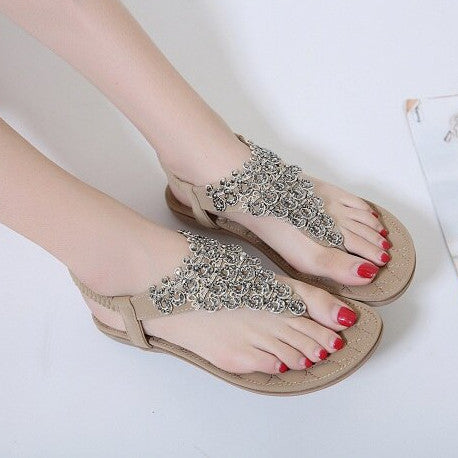 OCW Rhinestone Sandals For Women T-strap Flat Anti-shock Stylish For Summer OCWShoes