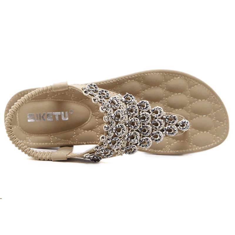 OCW Rhinestone Sandals For Women T-strap Flat Anti-shock Stylish For Summer OCWShoes