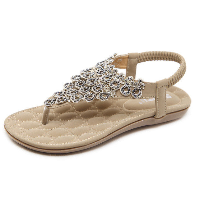 OCW Rhinestone Sandals For Women T-strap Flat Anti-shock Stylish For Summer OCWShoes