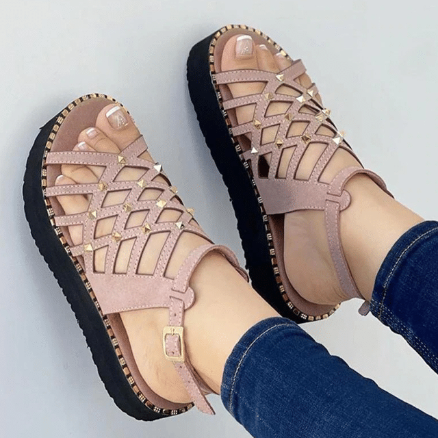 OCW Best Walking Sandals For Women Rivet Thick Platform Non-slip Chic Summer OCWShoes