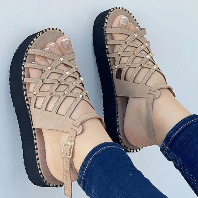 OCW Best Walking Sandals For Women Rivet Thick Platform Non-slip Chic Summer OCWShoes