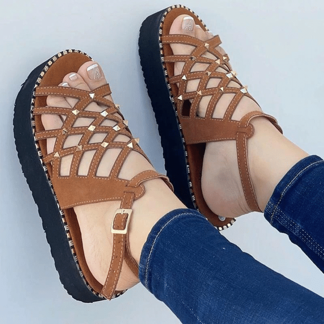 OCW Best Walking Sandals For Women Rivet Thick Platform Non-slip Chic Summer OCWShoes