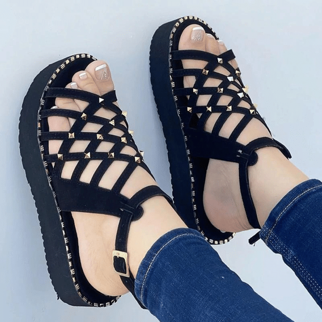 OCW Best Walking Sandals For Women Rivet Thick Platform Non-slip Chic Summer OCWShoes