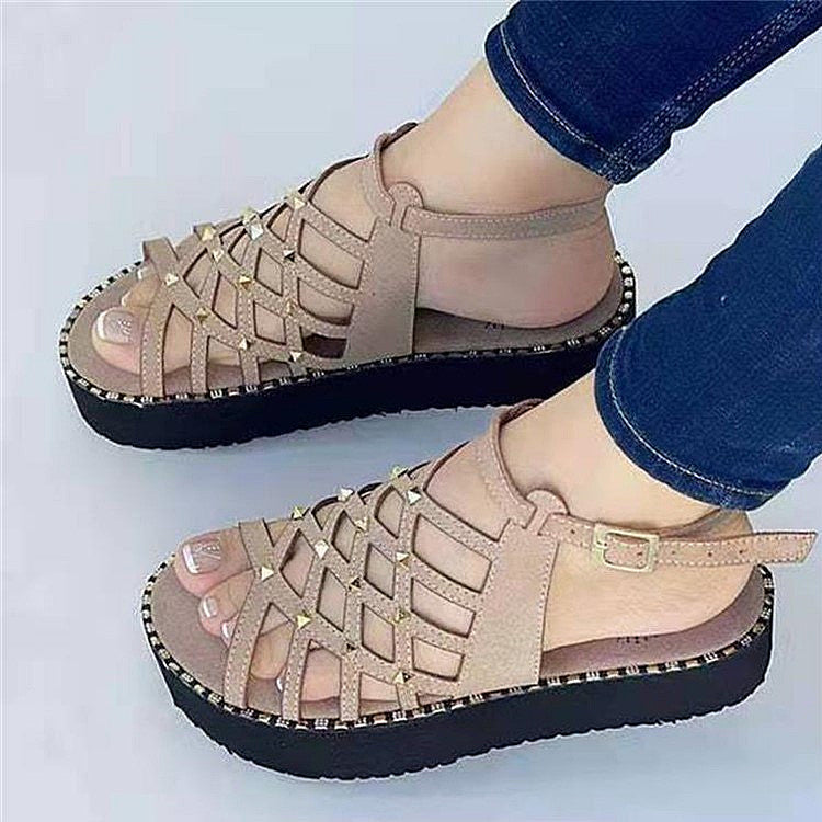 OCW Best Walking Sandals For Women Rivet Thick Platform Non-slip Chic Summer OCWShoes