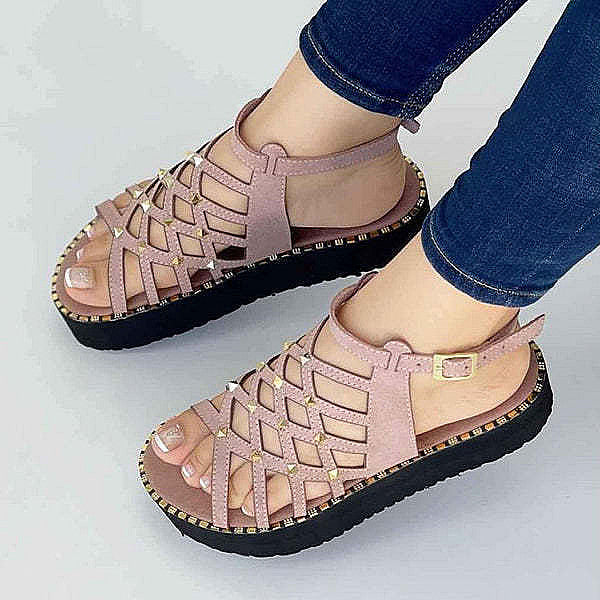 OCW Best Walking Sandals For Women Rivet Thick Platform Non-slip Chic Summer OCWShoes
