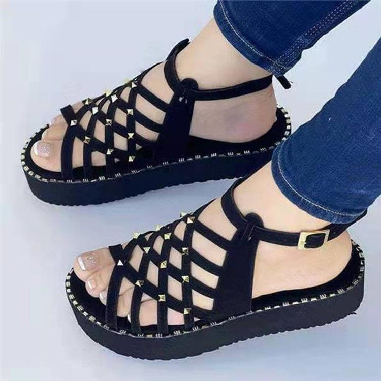 OCW Best Walking Sandals For Women Rivet Thick Platform Non-slip Chic Summer OCWShoes