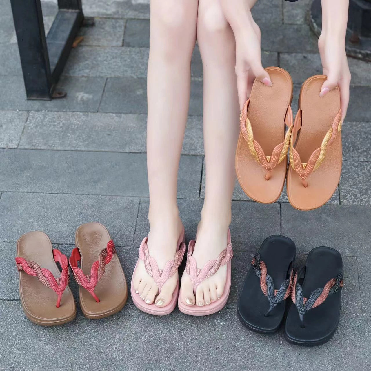 OCW Anti-slip Sandals For Women Braided Straps Trendy Flip-flops