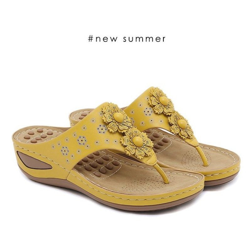 OCW Women Walking Sandals Floral EVA Memory Cushion Summer Wedge Flip-flops