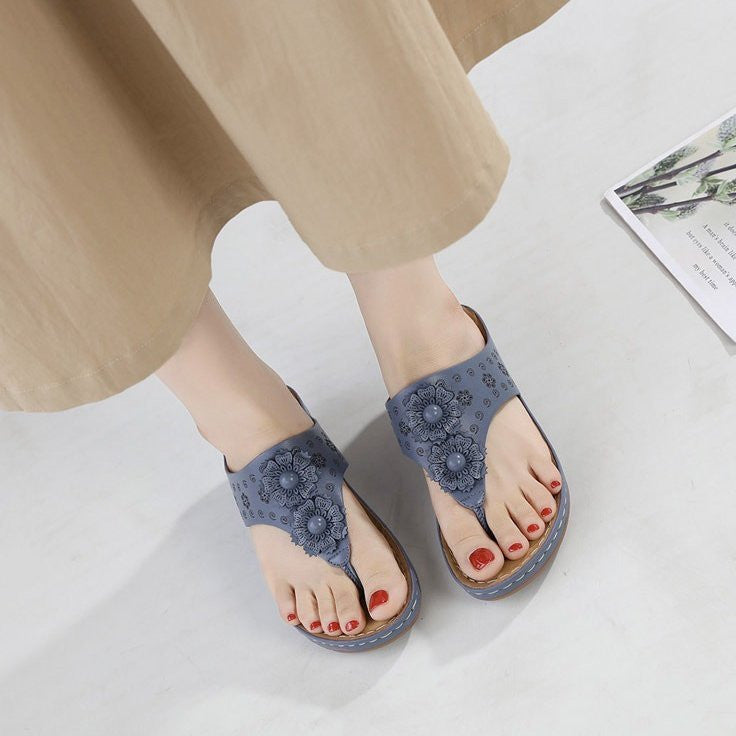 OCW Women Walking Sandals Floral EVA Memory Cushion Summer Wedge Flip-flops