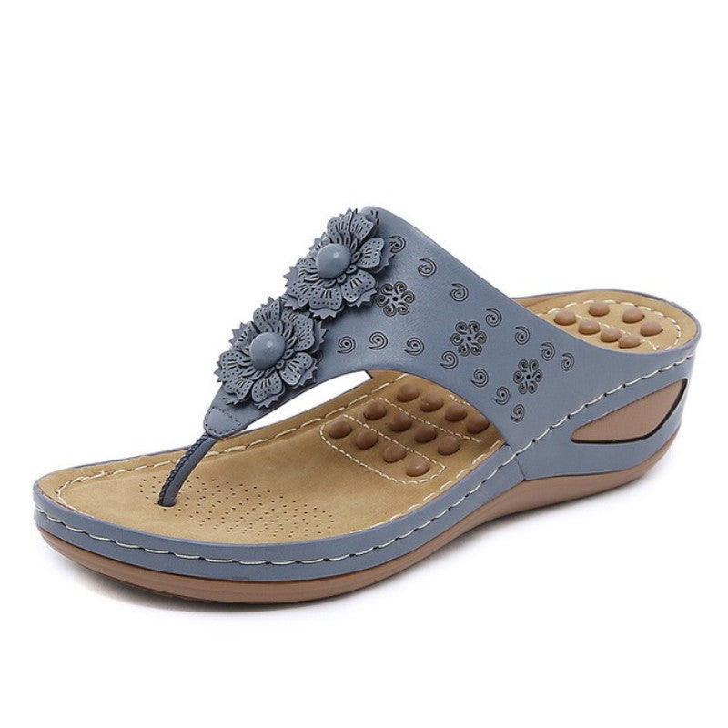 OCW Women Walking Sandals Floral EVA Memory Cushion Summer Wedge Flip-flops
