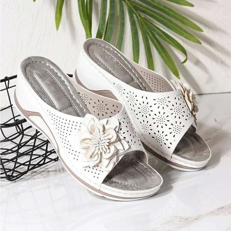 OCW Women Sandals Non-shock Arch Support Sandals 3D Flower Memory Foam Classic Summer OCWShoes