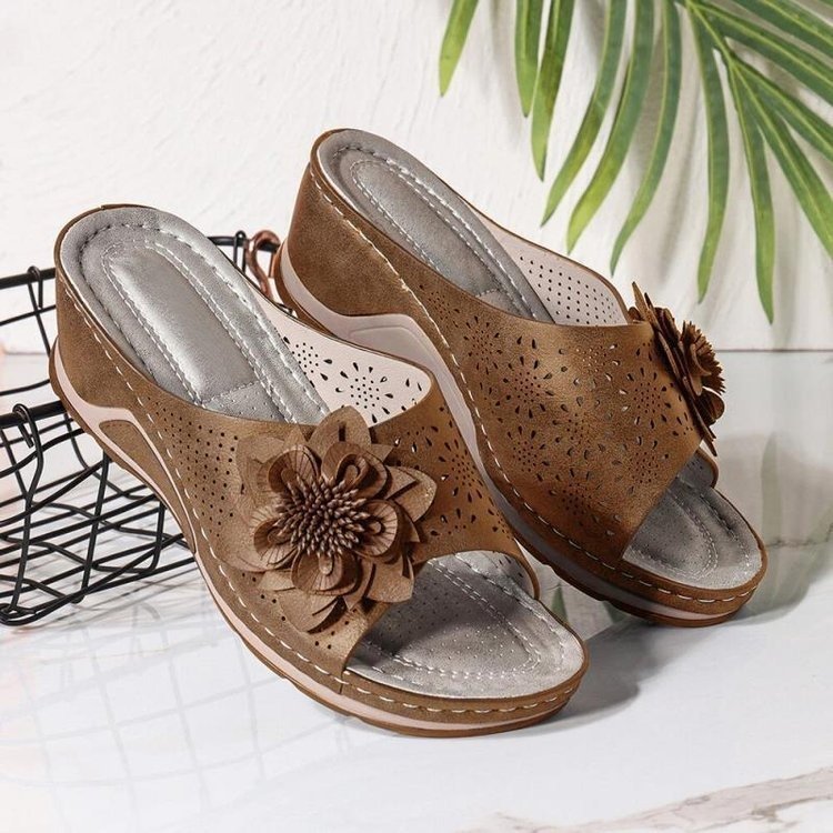OCW Women Sandals Non-shock Arch Support Sandals 3D Flower Memory Foam Classic Summer OCWShoes