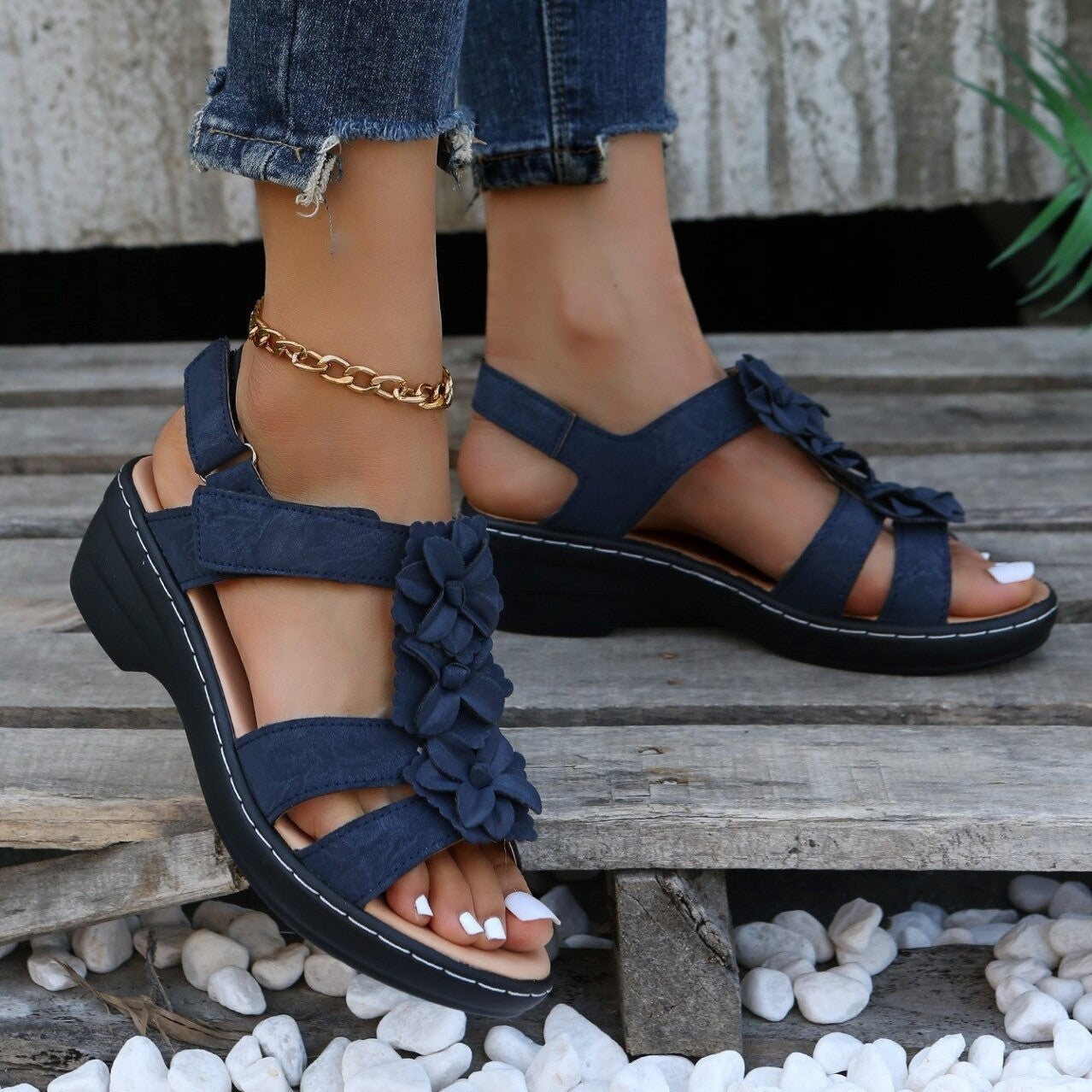 OCW Orthopedic Comfortable Sandals Women Round Toe Summer Flower Slippers OCWShoes