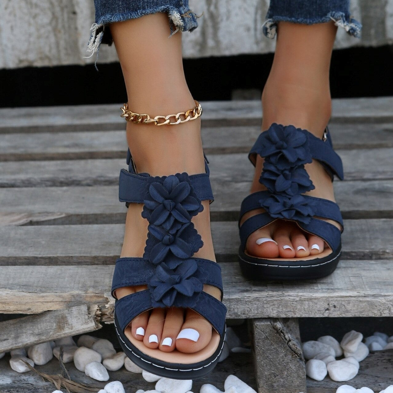 OCW Orthopedic Comfortable Sandals Women Round Toe Summer Flower Slippers OCWShoes