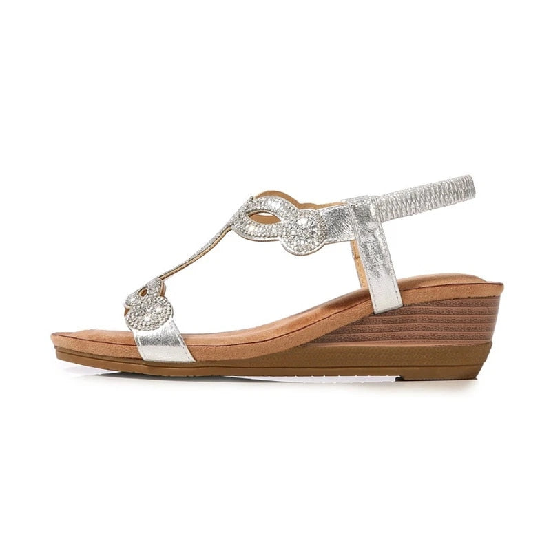 OCW Women Rhinestone Sandal Breathable Comfortable Vintage Wedge Sandal OCWShoes