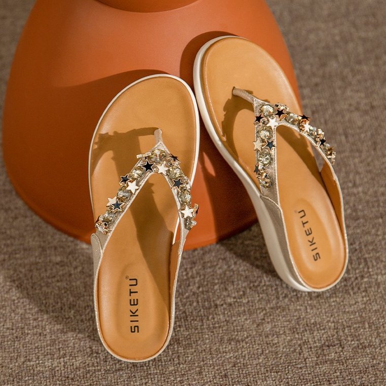 OCW Best Orthopedic Sandals For Women Rhinestone Flat Flip-flops Sparkling Summer OCWShoes