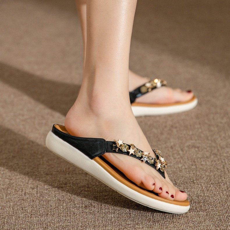 OCW Best Orthopedic Sandals For Women Rhinestone Flat Flip-flops Sparkling Summer OCWShoes