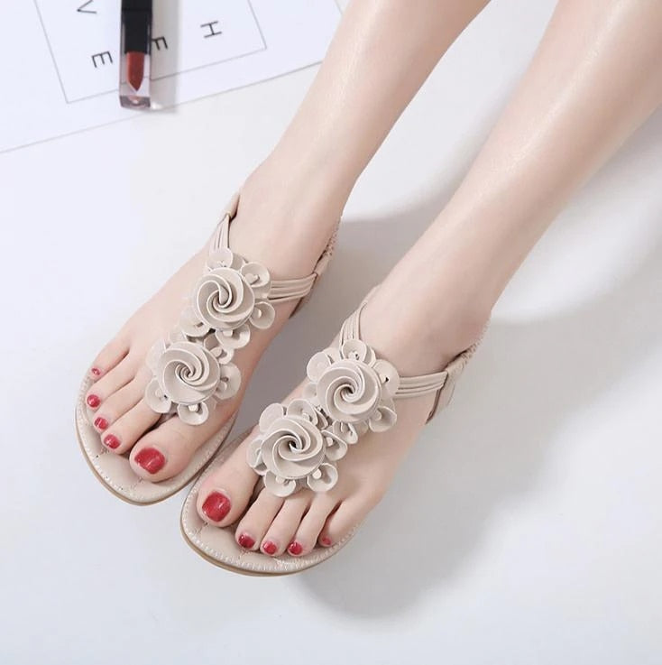 OCW Women Sandal Breathable Light Elastic Clip Toe Elegant Flower Thong Flip Flop OCWShoes