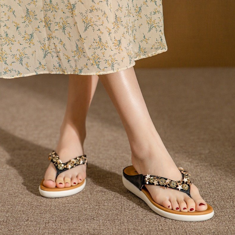 OCW Best Orthopedic Sandals For Women Rhinestone Flat Flip-flops Sparkling Summer OCWShoes