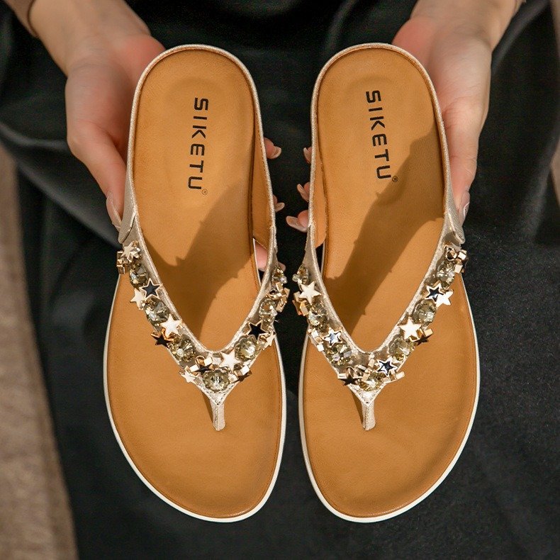 OCW Best Orthopedic Sandals For Women Rhinestone Flat Flip-flops Sparkling Summer OCWShoes