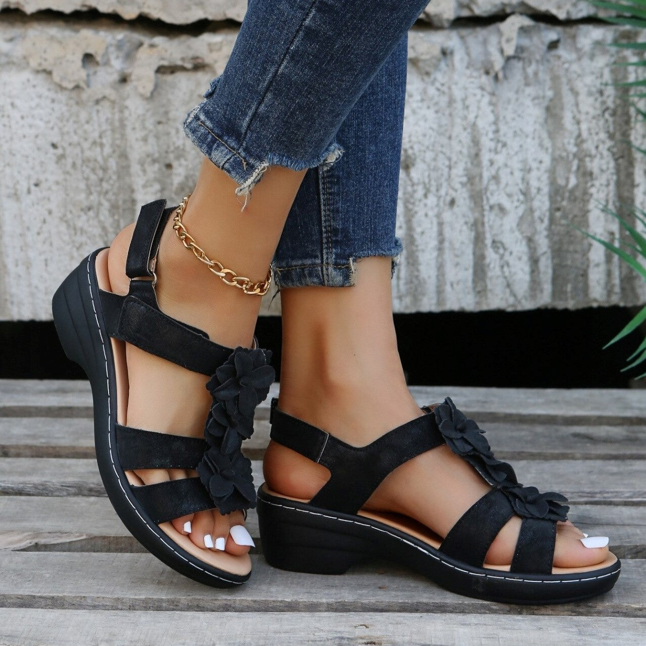 OCW Orthopedic Comfortable Sandals Women Round Toe Summer Flower Slippers OCWShoes