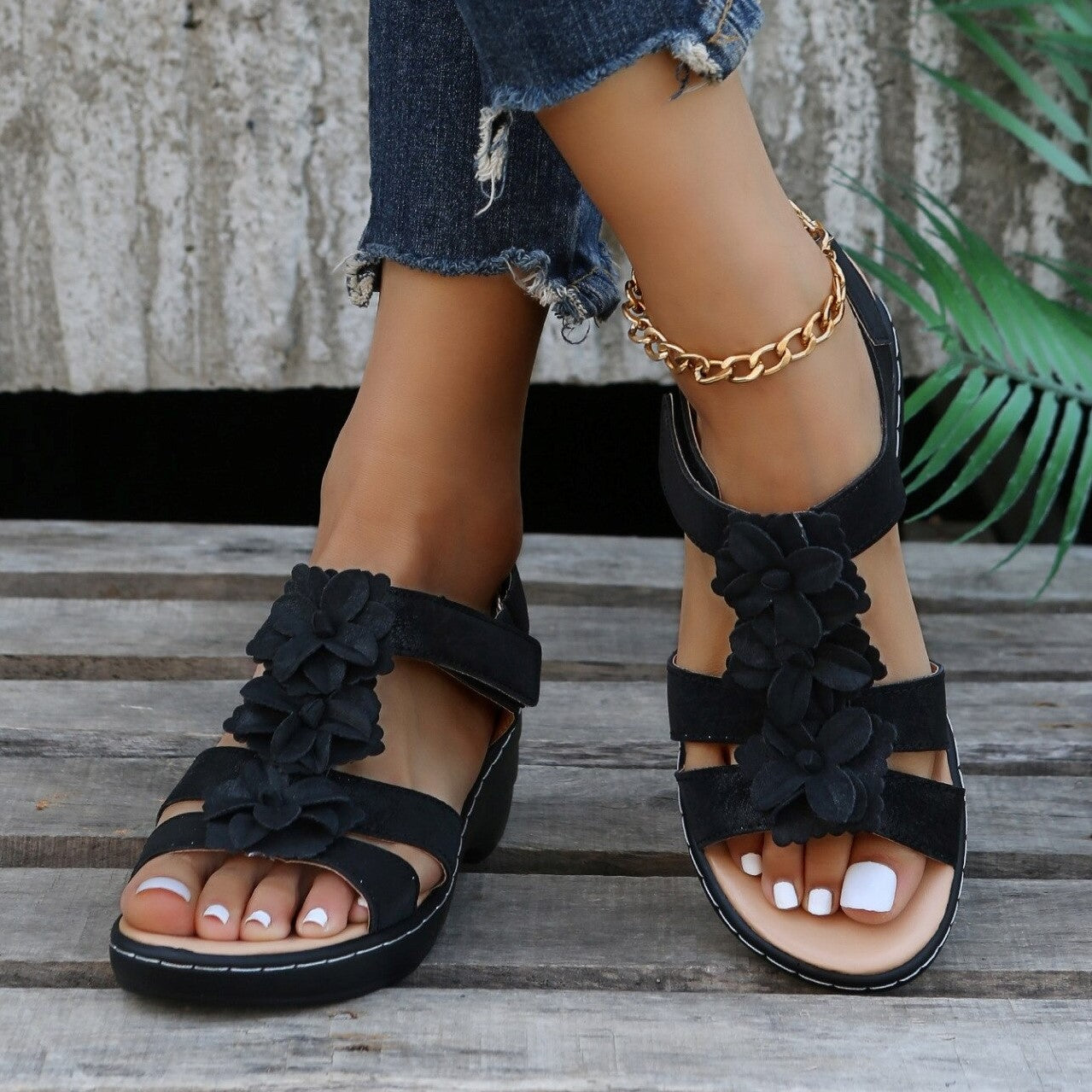 OCW Orthopedic Comfortable Sandals Women Round Toe Summer Flower Slippers OCWShoes