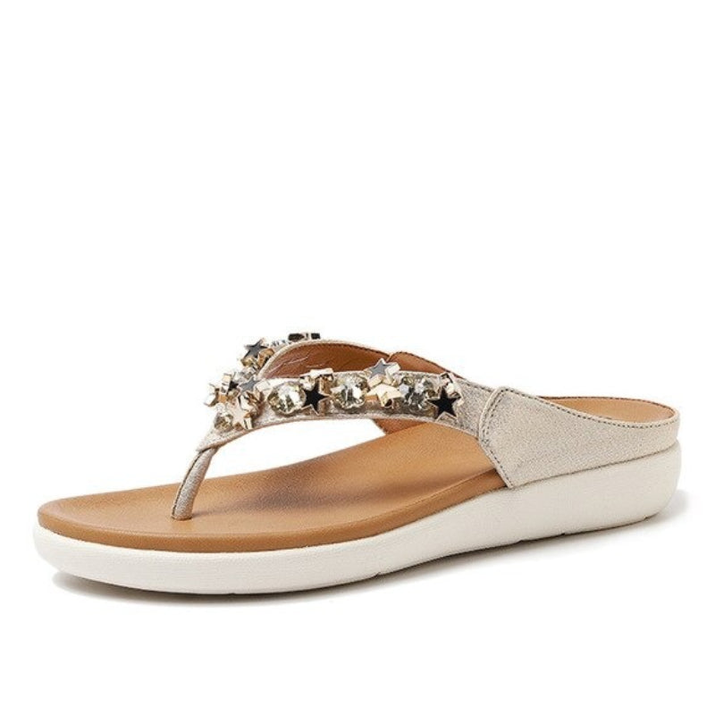 OCW Best Orthopedic Sandals For Women Rhinestone Flat Flip-flops Sparkling Summer OCWShoes