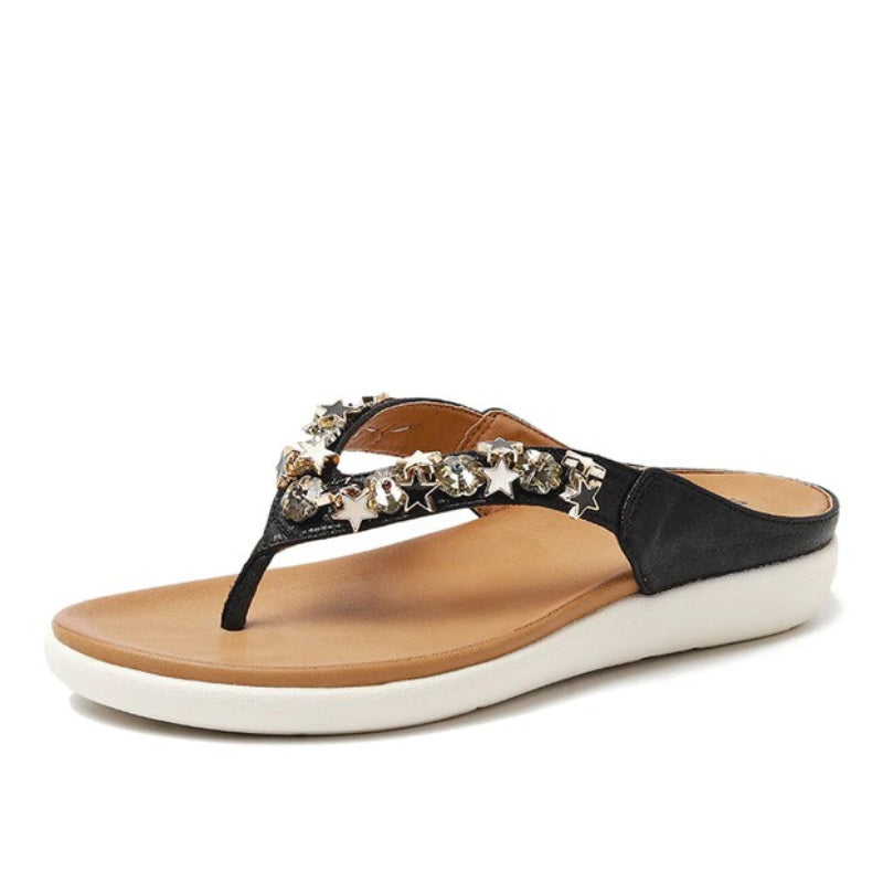 OCW Best Orthopedic Sandals For Women Rhinestone Flat Flip-flops Sparkling Summer OCWShoes