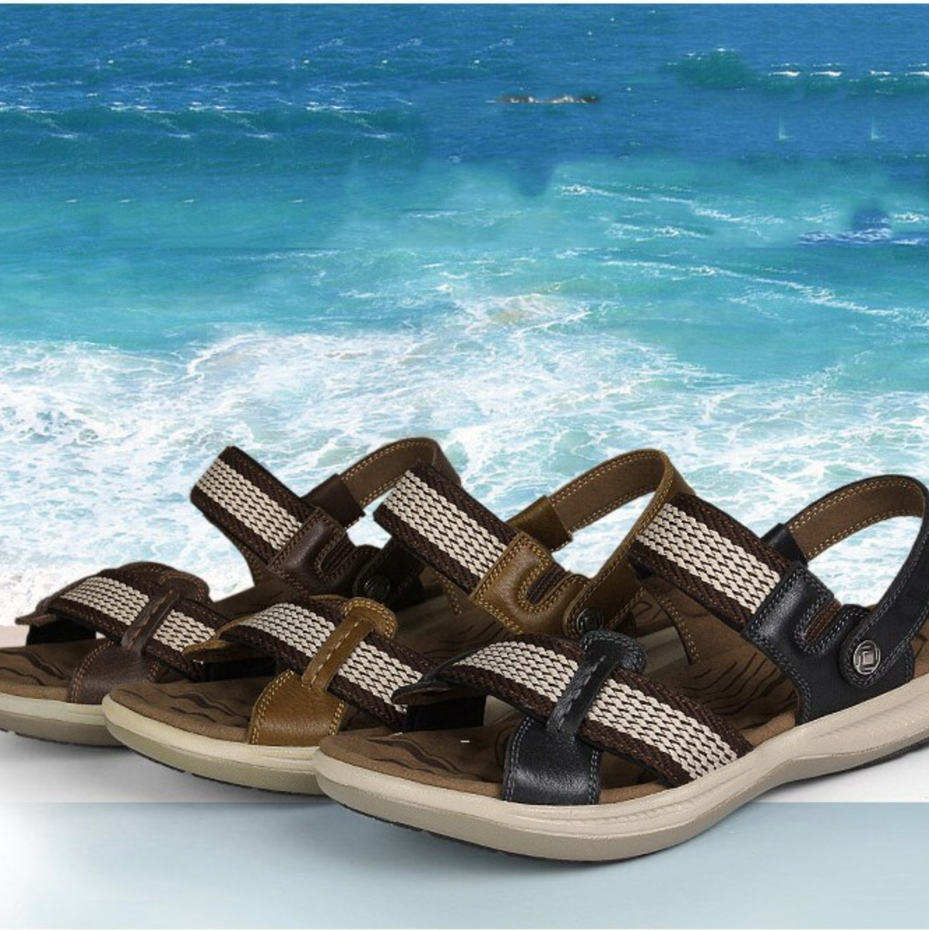OCW Orthopedic Men Sandals Arch Support High-quality Leather Elastic Strap OCWShoes