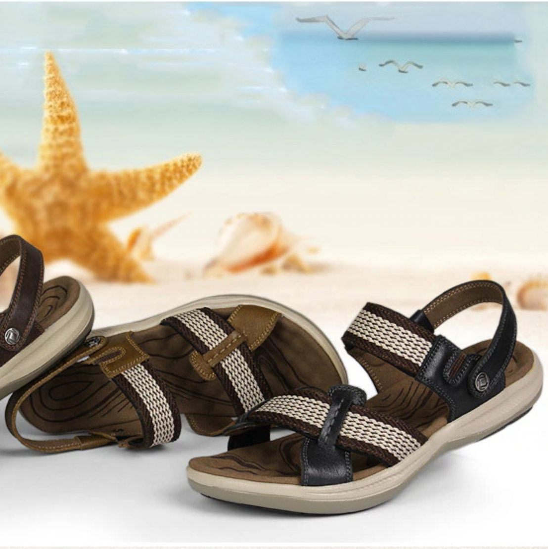 OCW Orthopedic Men Sandals Arch Support High-quality Leather Elastic Strap OCWShoes