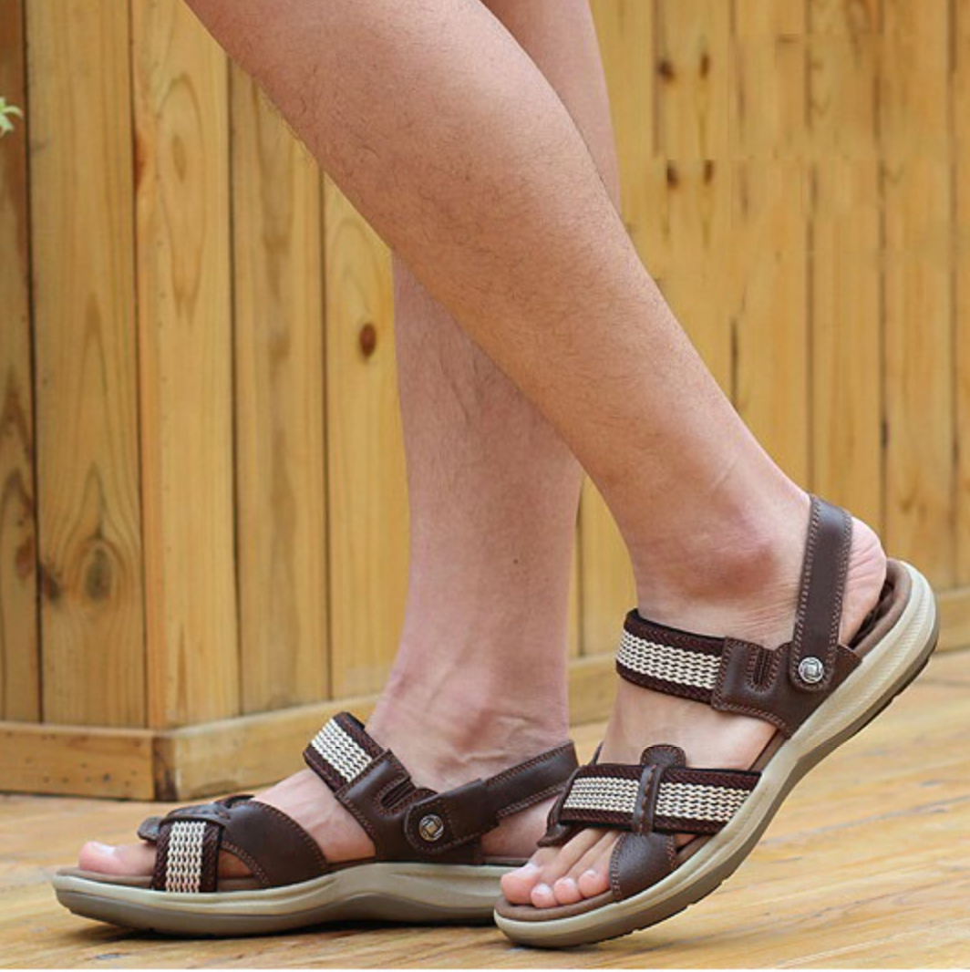 OCW Orthopedic Men Sandals Arch Support High-quality Leather Elastic Strap OCWShoes
