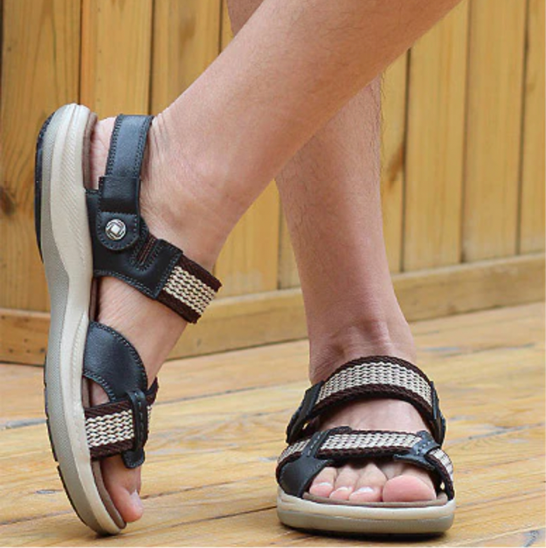 OCW Orthopedic Men Sandals Arch Support High-quality Leather Elastic Strap OCWShoes