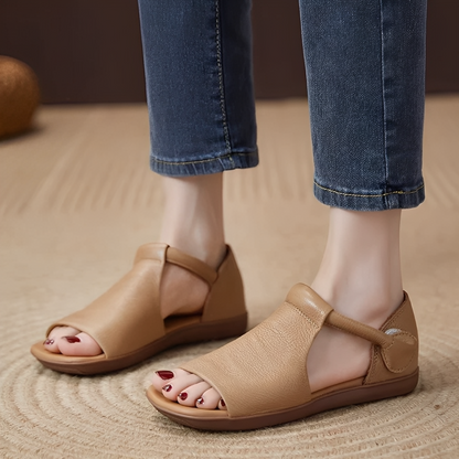OCW Women Sandals Comfortable Flat Heels Cutout PU Leather Lightweight Minimalism Summer Design