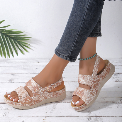 OCW Women Orthopedic Sandals Comfortable Soft Sole Floral Buckle Straps Beach Retro Summer Sandals