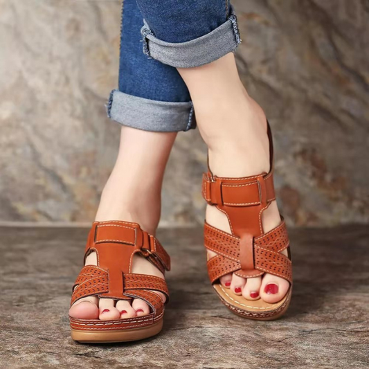 OCW Orthopedic Women Wedge Sandals Open Toe Vintage Anti-slip Leather