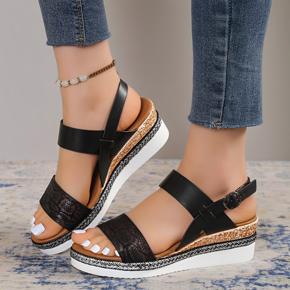 OCW Women Orthopedic Wedge Sandals Arch-support Comfortable Summer Casual Beach Walking Snake Pattern