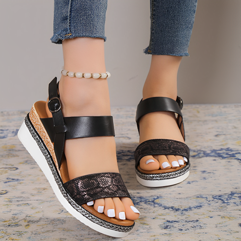OCW Women Orthopedic Wedge Sandals Arch-support Comfortable Summer Casual Beach Walking Snake Pattern