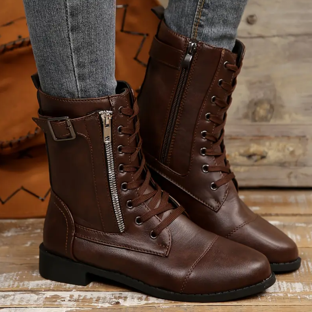 OCW Women Orthopedic Boots Waterproof Leather Warm Mid-calf Side Zipper Winter Walking