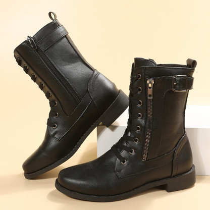 OCW Women Orthopedic Boots Waterproof Leather Warm Mid-calf Side Zipper Winter Walking