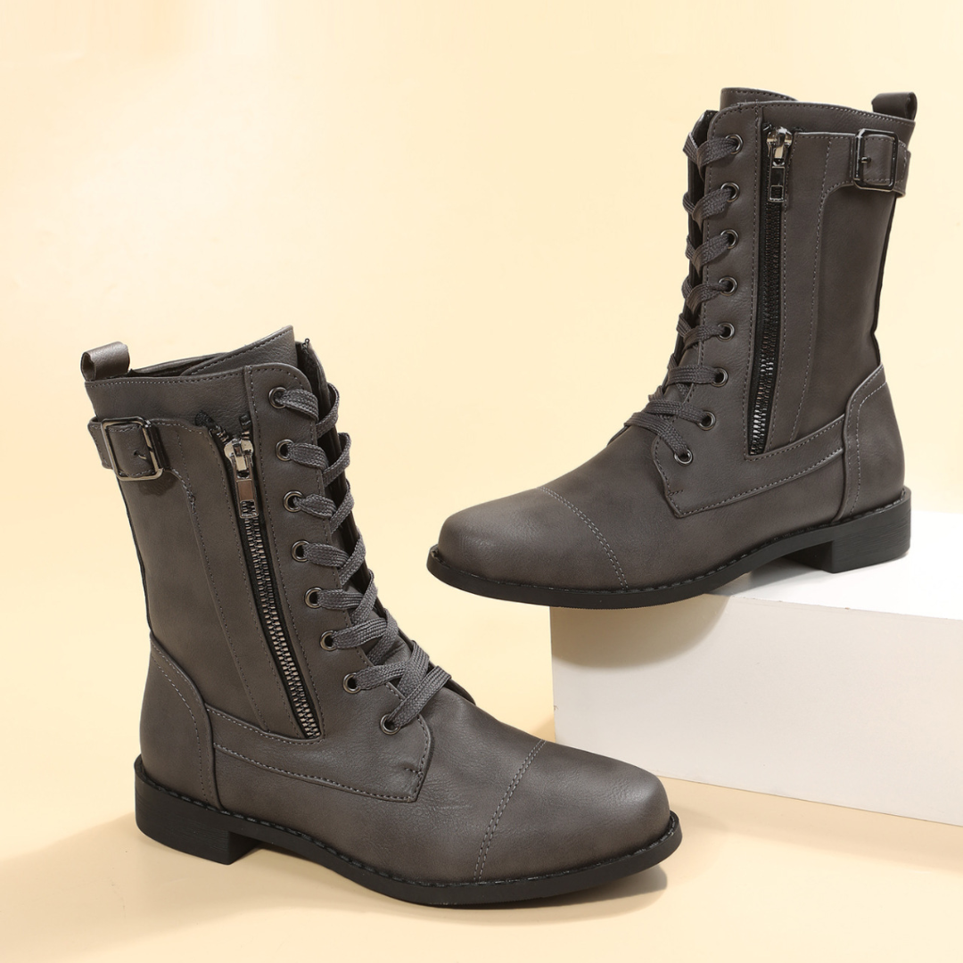 OCW Women Orthopedic Boots Waterproof Leather Warm Mid-calf Side Zipper Winter Walking