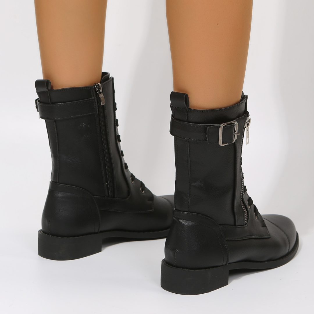 OCW Women Orthopedic Boots Waterproof Leather Warm Mid-calf Side Zipper Winter Walking