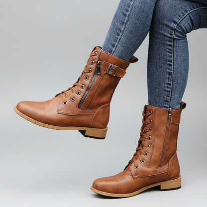 OCW Women Orthopedic Boots Waterproof Leather Warm Mid-calf Side Zipper Winter Walking