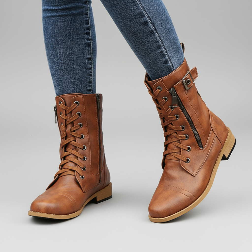 OCW Women Orthopedic Boots Waterproof Leather Warm Mid-calf Side Zipper Winter Walking